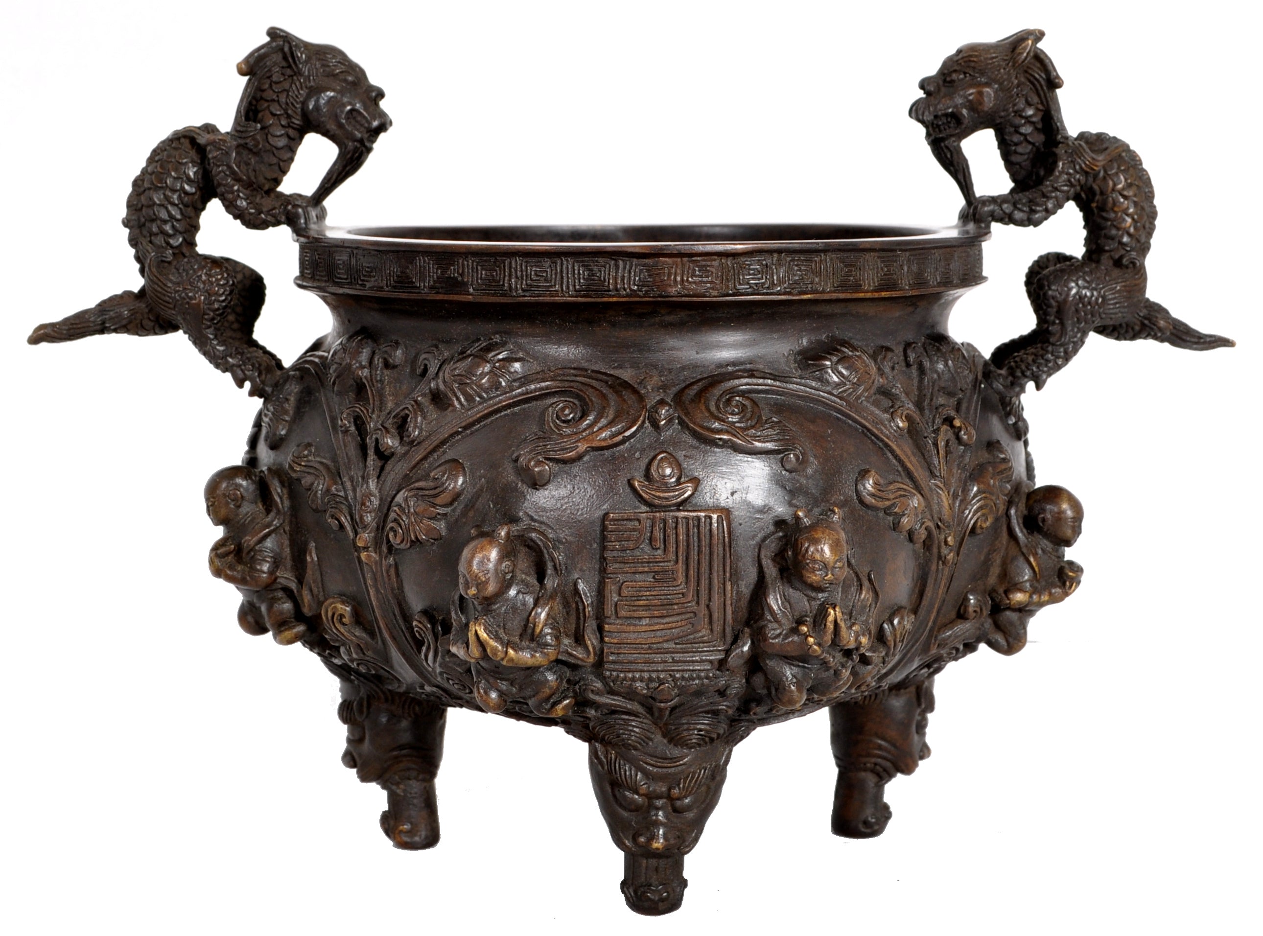 Antique Chinese Bronze Qing Dynasty Buddhistic Dragon Censer