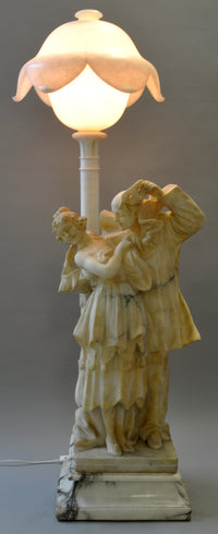 Monumental Antique Art Nouveau Italian Marble and Alabaster Statue Lamp, Circa 1900