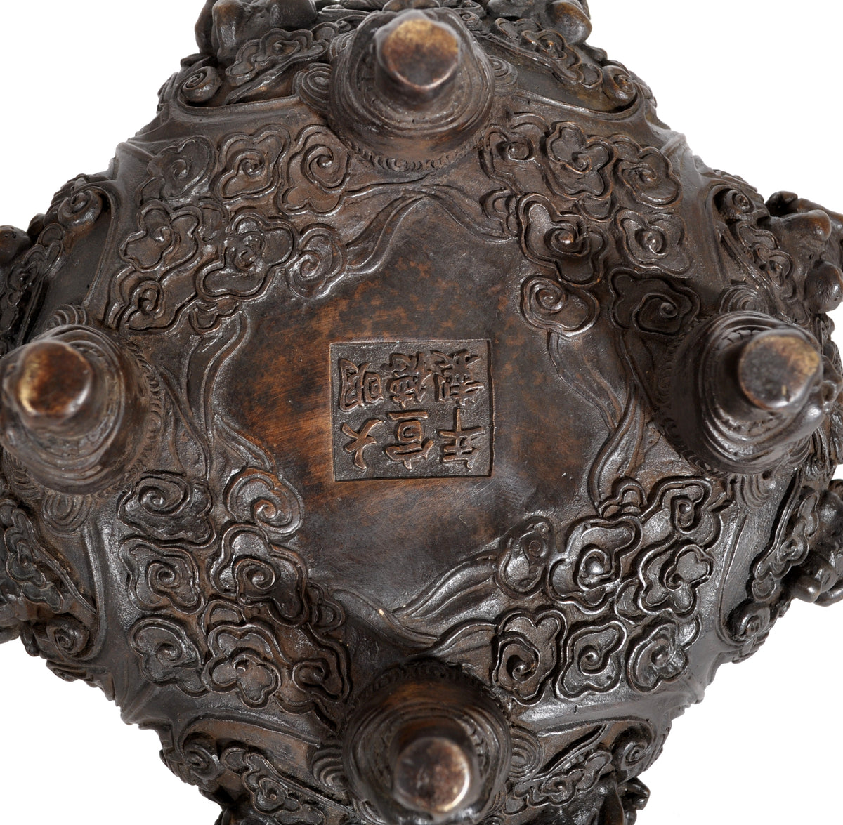 Antique Chinese Bronze Qing Dynasty Buddhistic Dragon Censer / Incense Burner, circa 1800