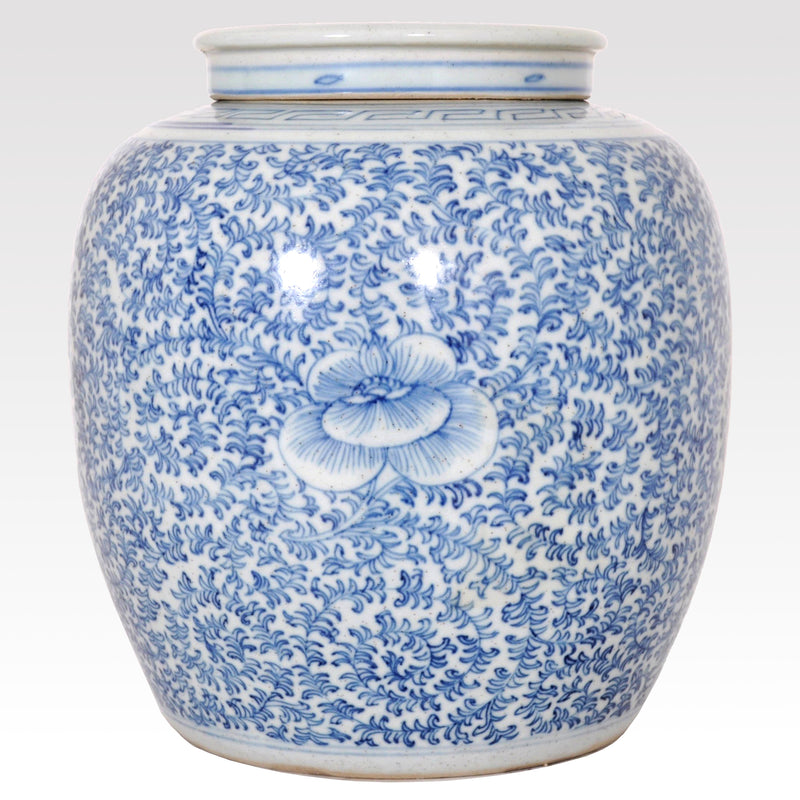 Antique Chinese Qing Dynasty Blue & White Porcelain Ginger Jar, Circa 1850