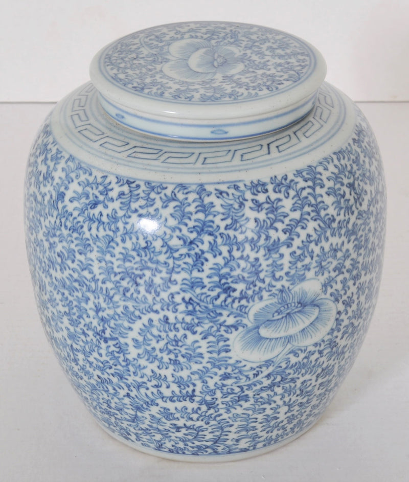 Antique Chinese Qing Dynasty Blue & White Porcelain Ginger Jar, Circa 1850