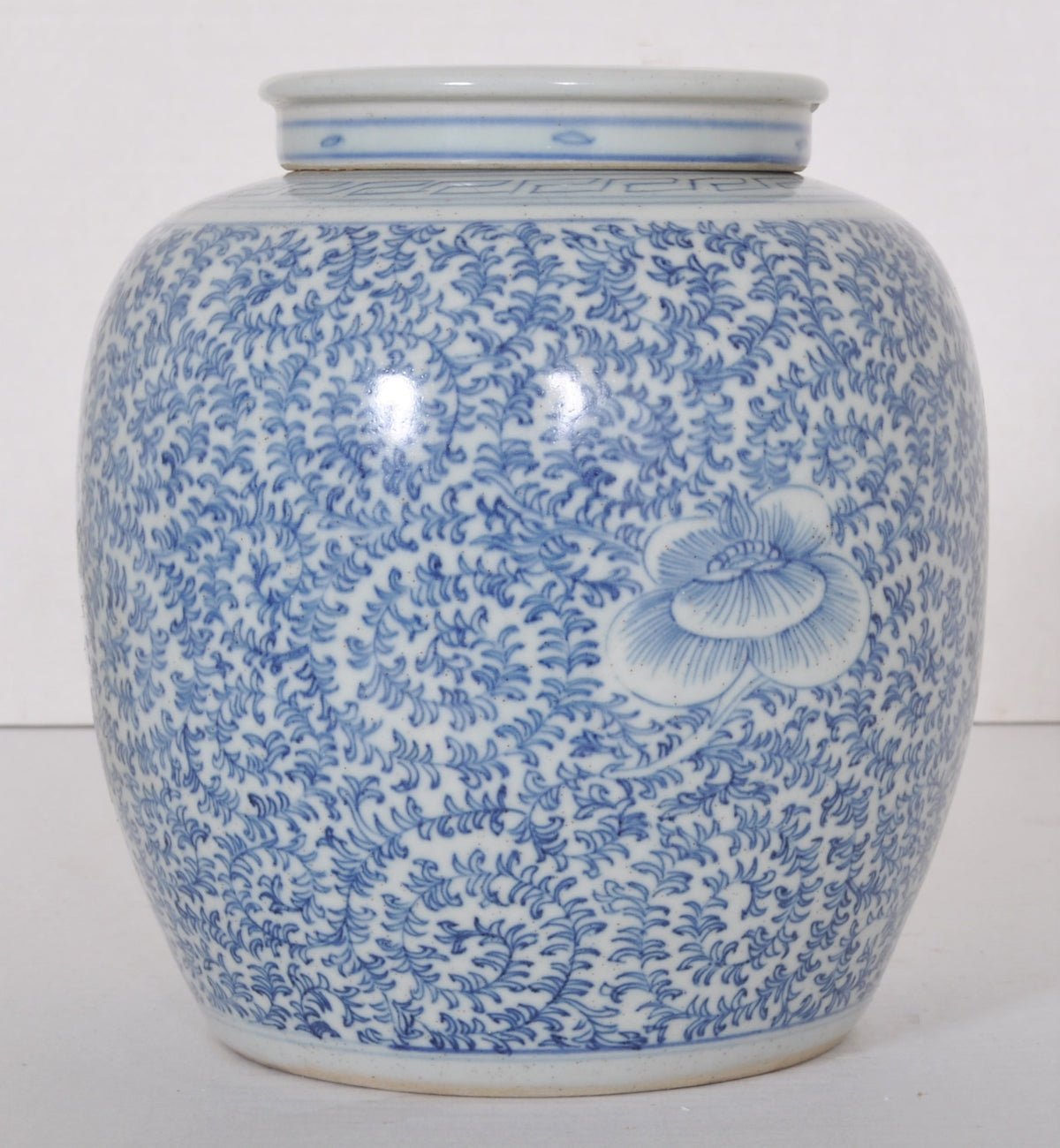 Antique Chinese Qing Dynasty Blue & White Porcelain Ginger Jar, Circa 1850