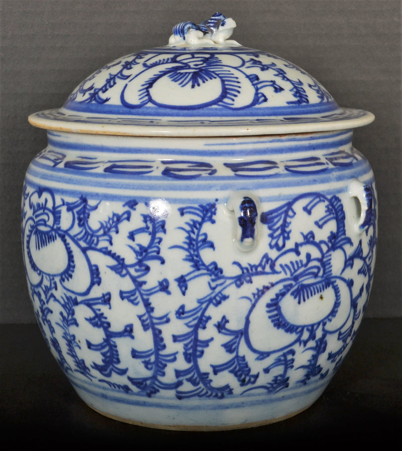 Antique Chinese Qing Dynasty Blue & White Lidded Bowl, Circa 1890