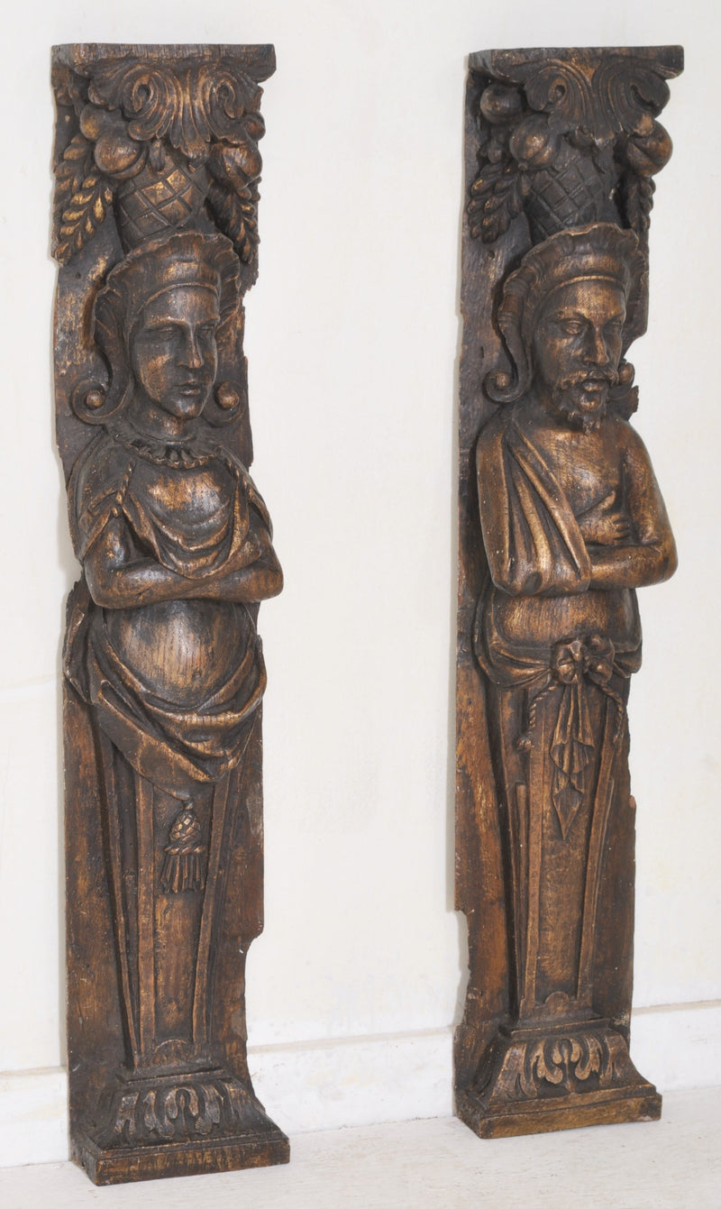 Pair of Carved 17th Century Style Figural Oak Brackets