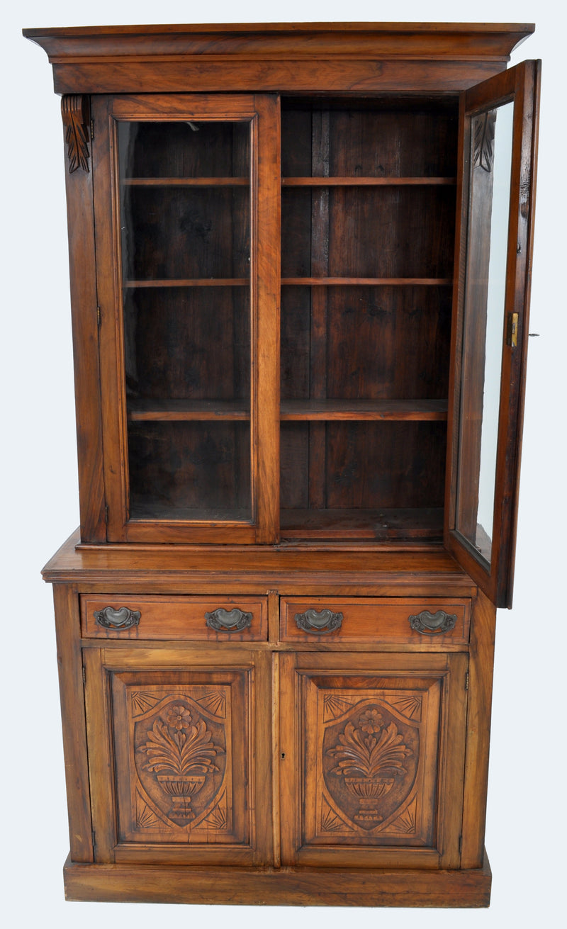 Antique English Aesthetic Movement Walnut Bookcase / Cabinet, circa 1880