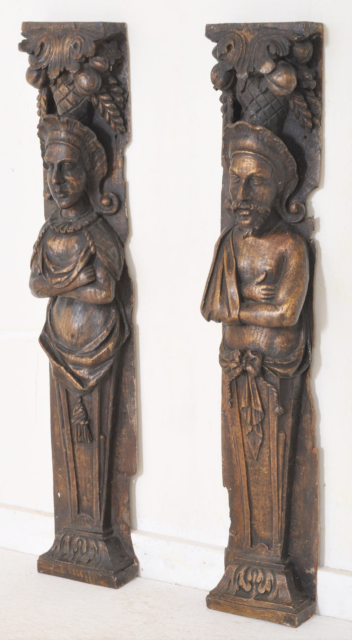 Pair of Carved 17th Century Style Figural Oak Brackets