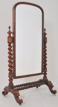Antique English Mahogany 'Barley-Twist' Cheval/Dressing Mirror, Circa 1860