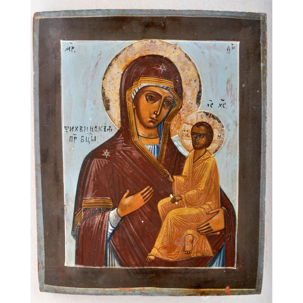 Antique Russian Icon Egg Tempera on Wooden Panel of Virgin and Child ...