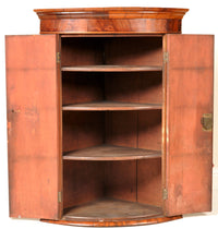 Antique English Georgian Flame Mahogany Bow-Fronted Corner Cabinet, circa 1780