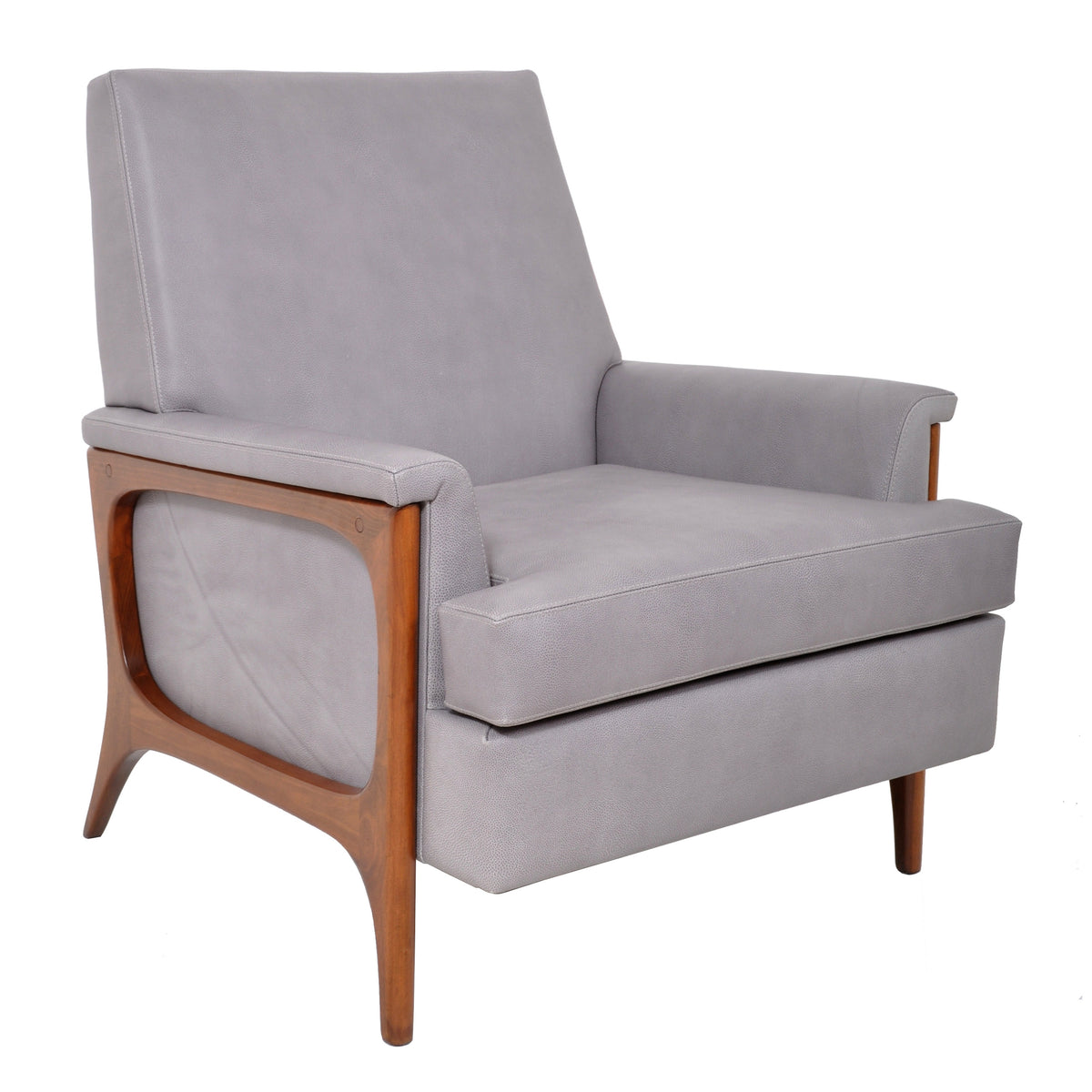 Mid Century Modern Danish Teak Grey Blue Leather Armchair / Chair, 1960s