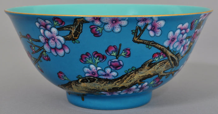 Antique 19th Century Chinese Porcelain Blue Enamel Bowl