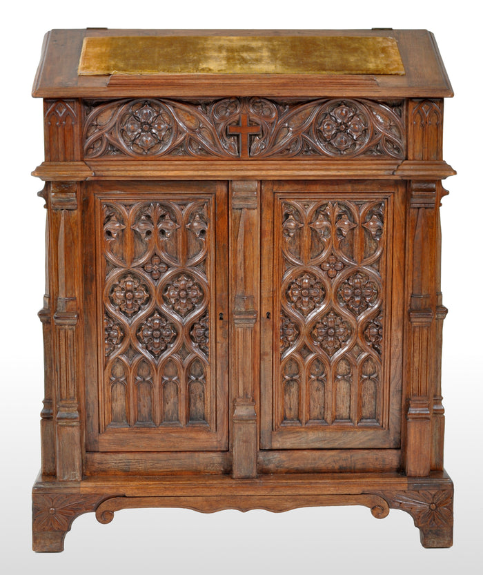 Antique American Gothic Revival Carved Oak Lectern / Cabinet / Desk, circa 1860