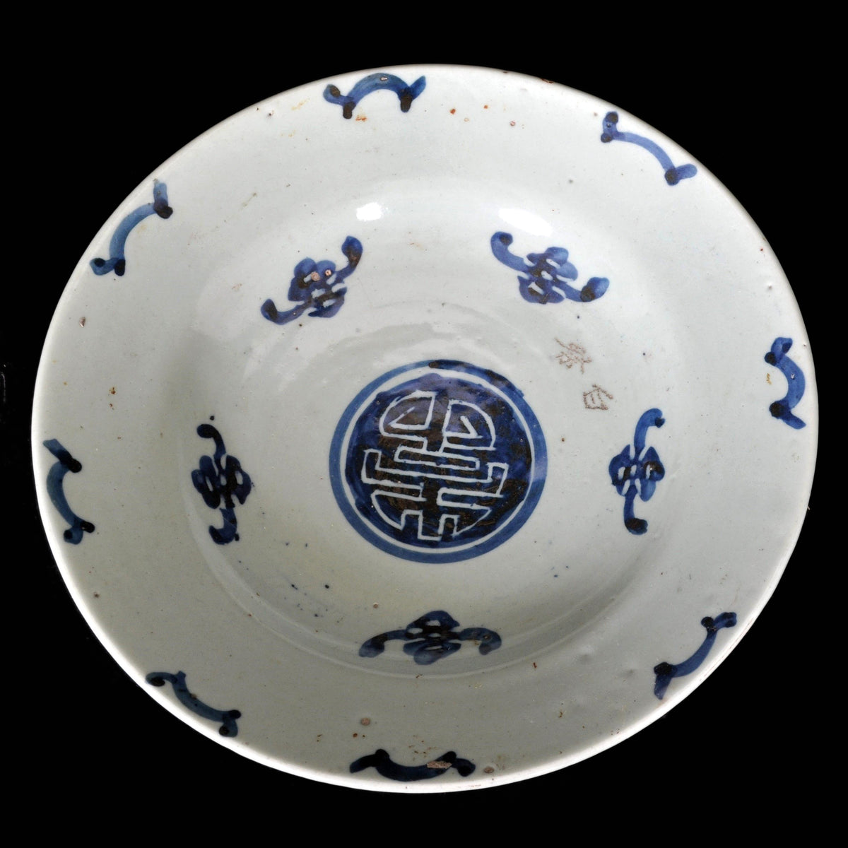 Antique Chinese Qing Dynasty Blue & White 'Five Bats' Plate, Circa 1750