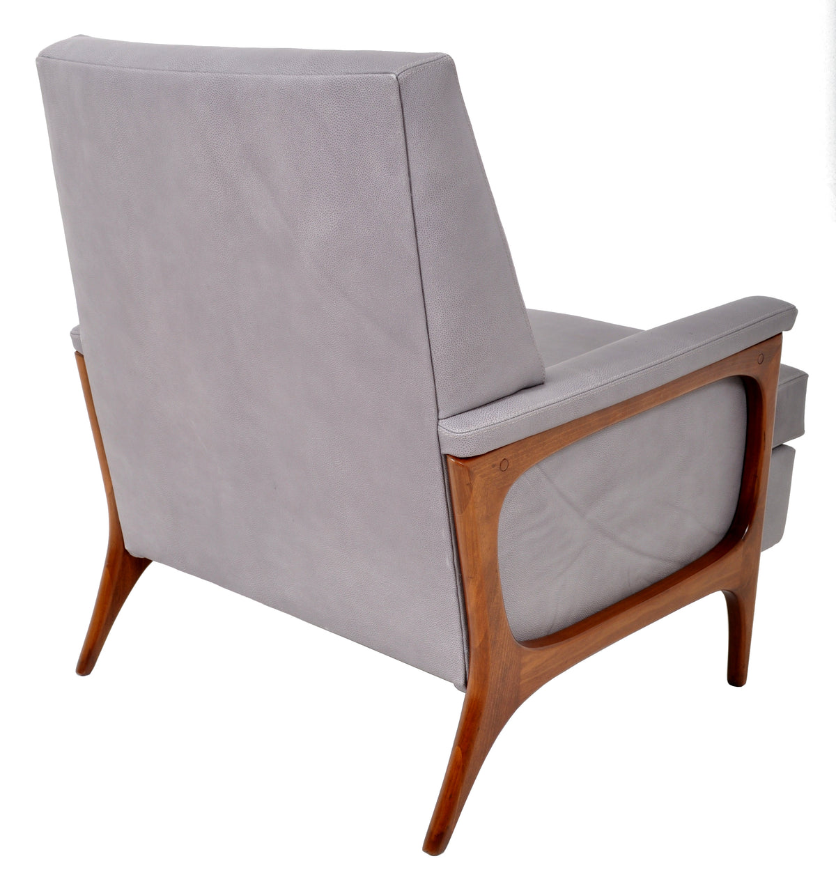 Mid Century Modern Danish Teak Grey Blue Leather Armchair / Chair, 1960s
