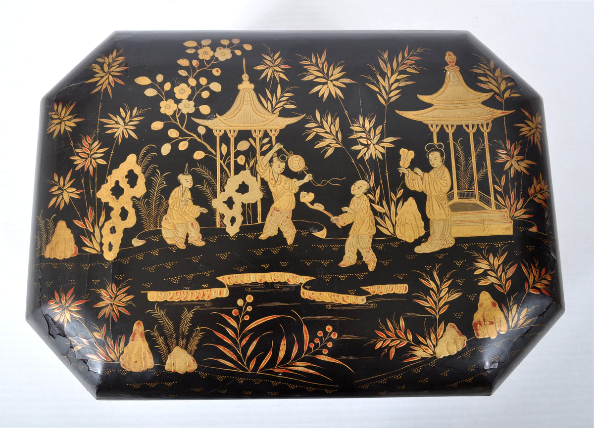 Antique Chinese Export Lacquer Work Sewing Box, Circa 1830