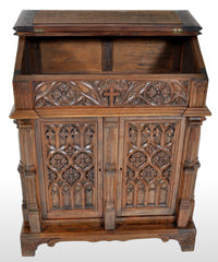 Antique American Gothic Revival Carved Oak Lectern / Cabinet / Desk, circa 1860