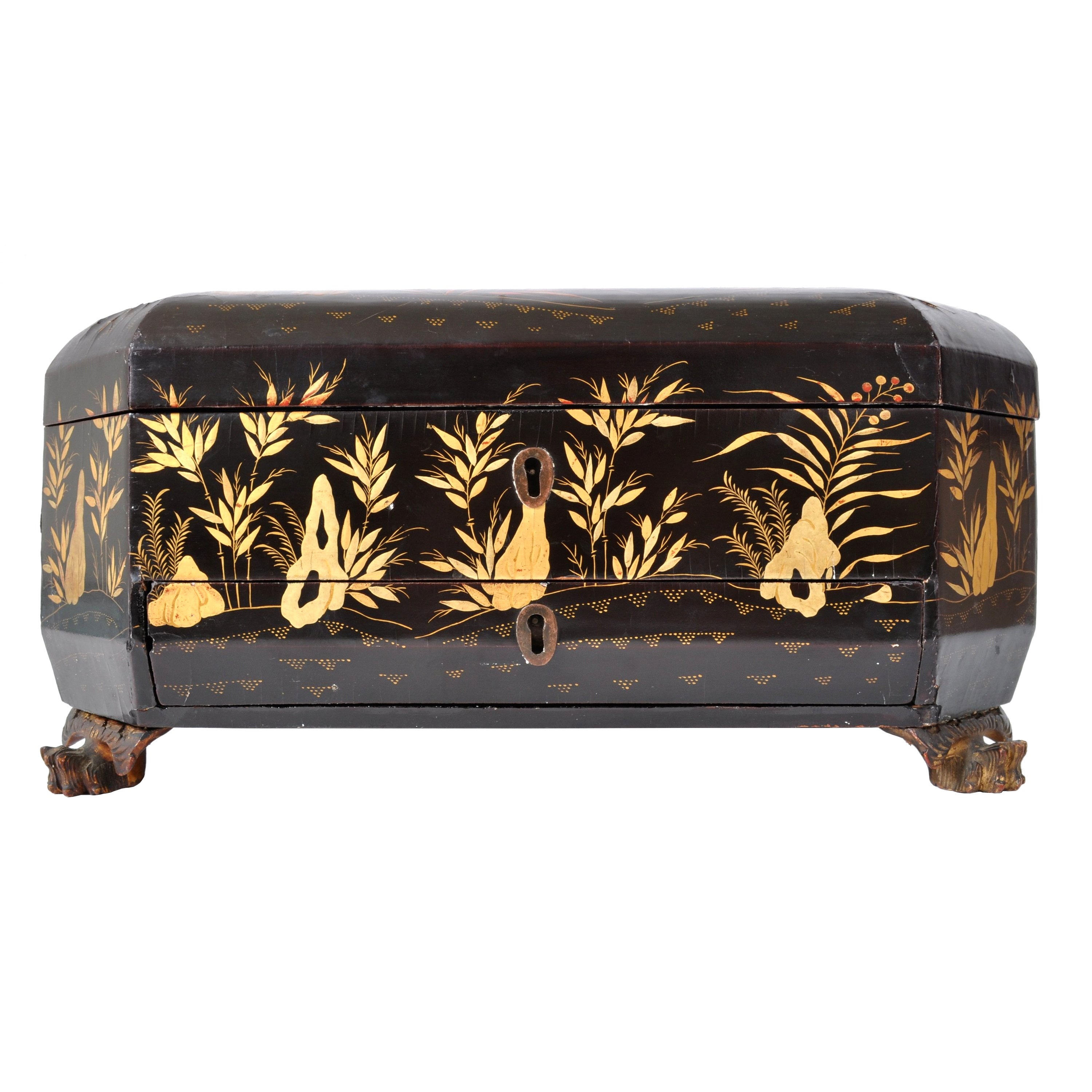 Antique Chinese Export Lacquer Work Sewing Box, Circa 1830