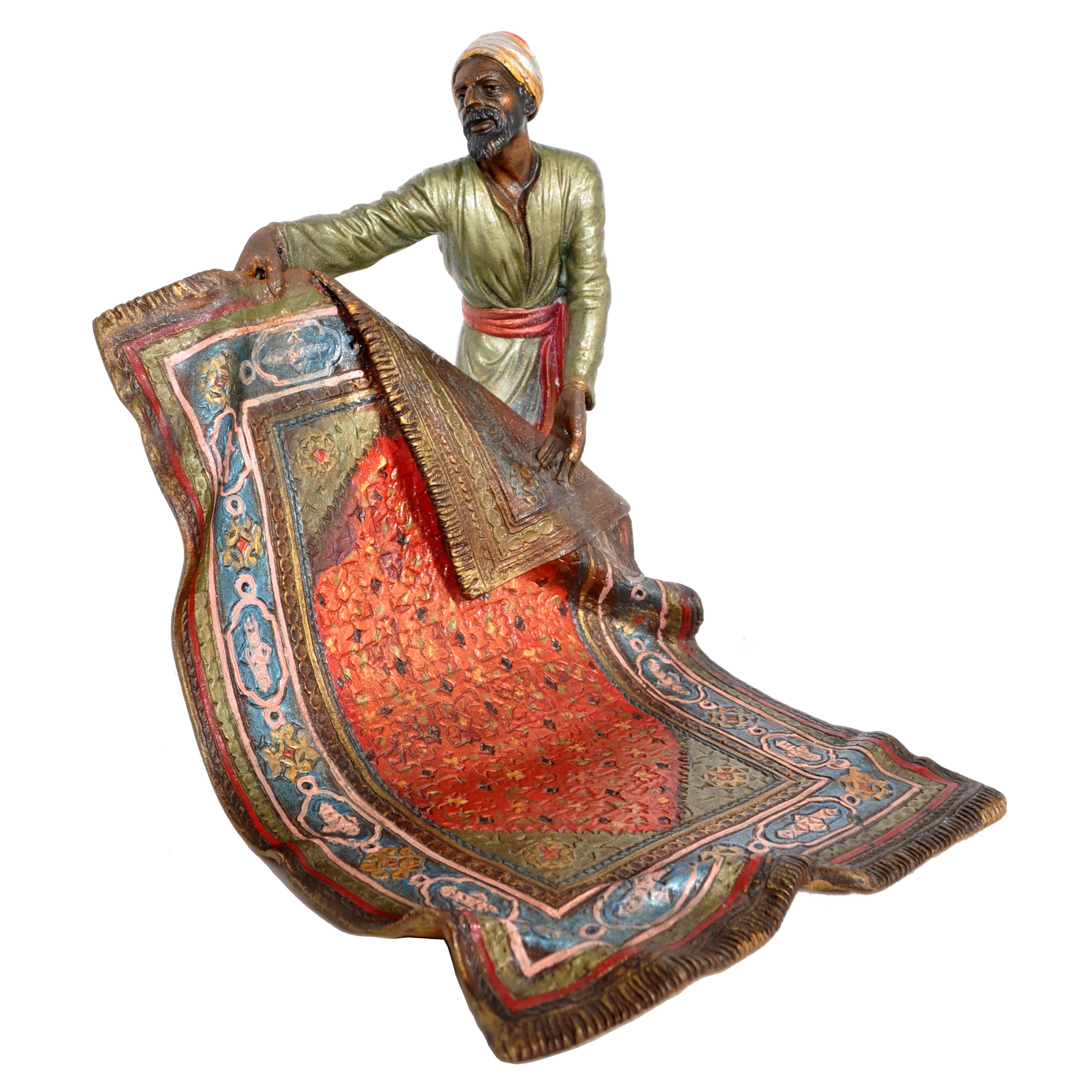 Antique Austrian Cold-Painted Bronze Arab Carpet Seller by Franz