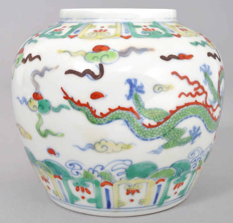 Antique Chinese Republic Period Doucai Jar with Dragons, Circa 1920