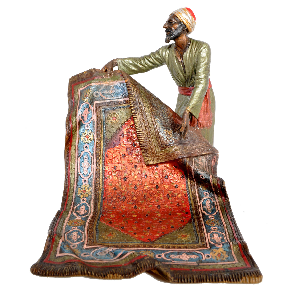 Antique Austrian Cold-Painted Bronze Arab Carpet Seller by Franz Bergmann, circa 1900