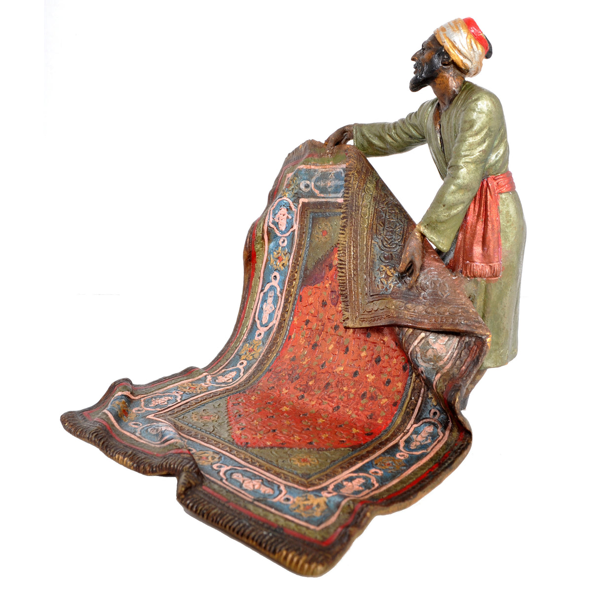 Antique Austrian Cold-Painted Bronze Arab Carpet Seller by Franz Bergmann, circa 1900