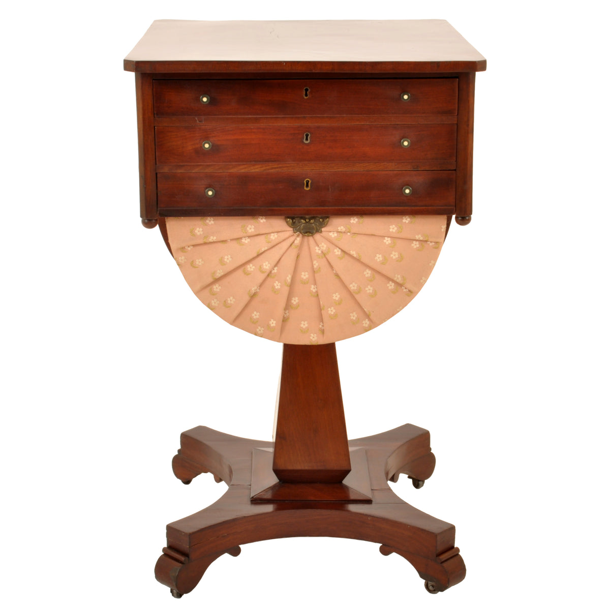 Antique American Empire Mahogany Pedestal Sewing / Work Table, New York, circa 1840
