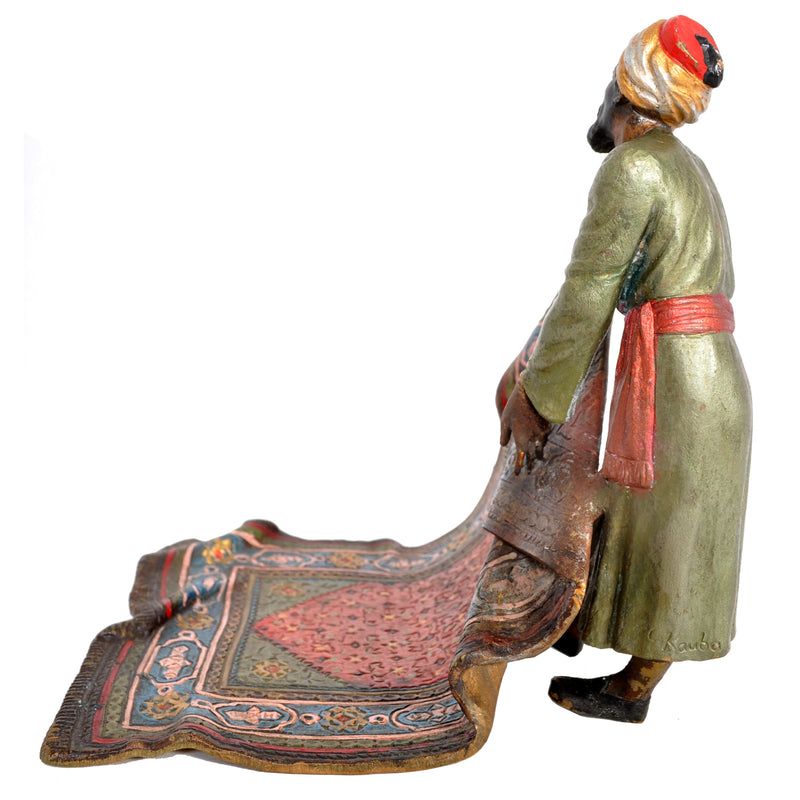 Antique Austrian Cold-Painted Bronze Arab Carpet Seller by Franz Bergmann, circa 1900