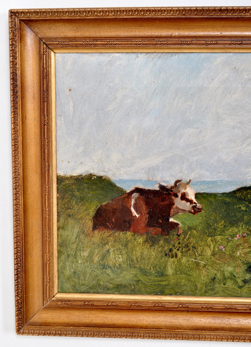 Antique French Impressionist Oil Painting on Canvas Landscape of Cows Ernest Ange Duez Circa 1880