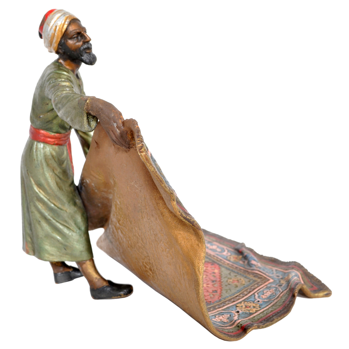 Antique Austrian Cold-Painted Bronze Arab Carpet Seller by Franz Bergmann, circa 1900