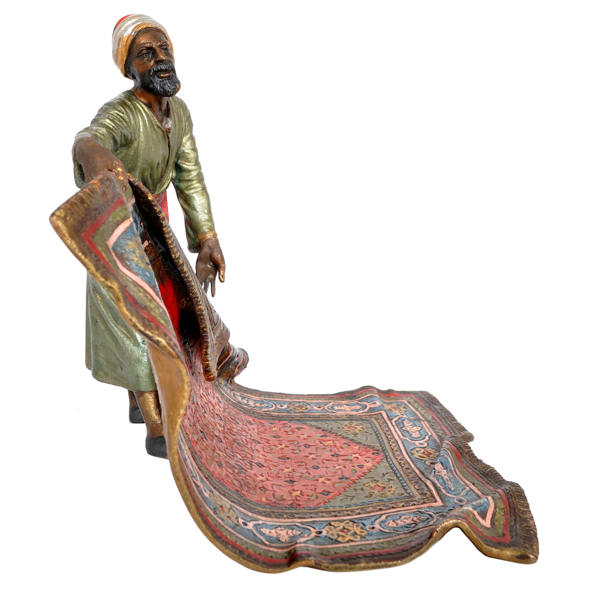 Antique Austrian Cold-Painted Bronze Arab Carpet Seller by Franz Bergmann, circa 1900