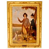 Antique Country House Georgian Hunting Portrait, Oil on Canvas, circa 1750