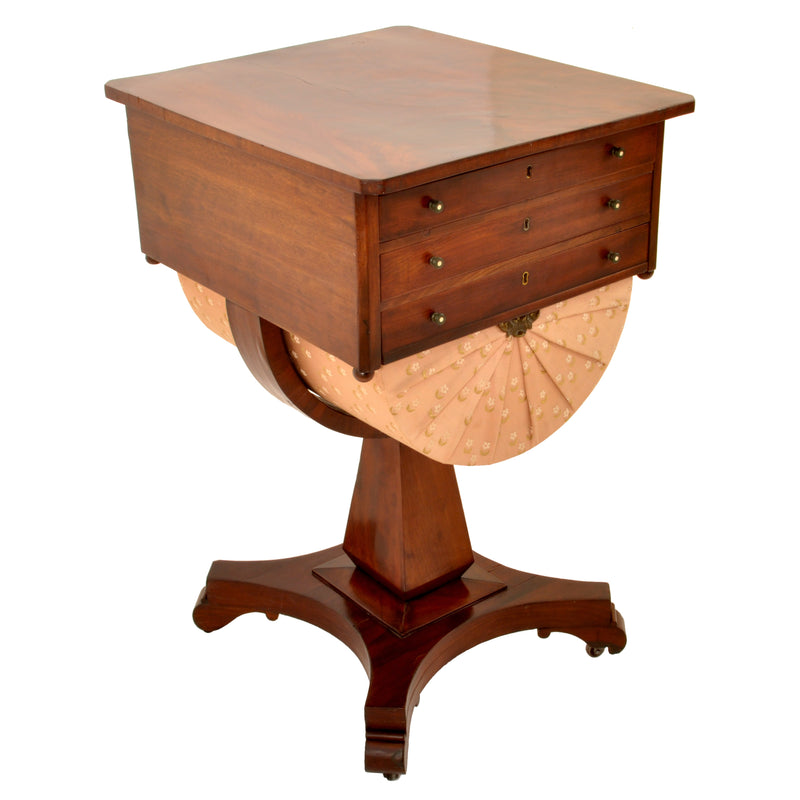 Antique American Empire Mahogany Pedestal Sewing / Work Table, New York, circa 1840
