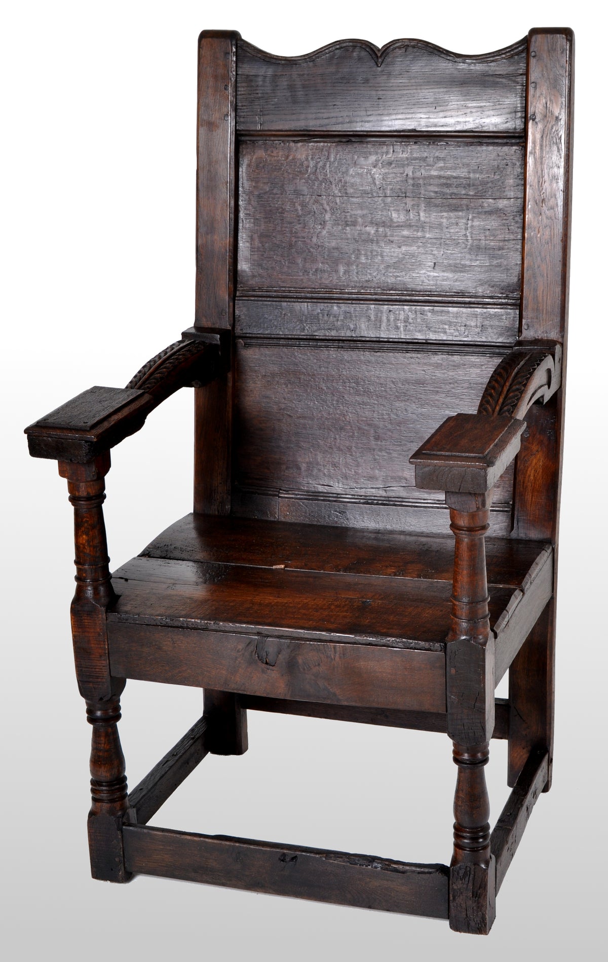 Antique English Oak Jacobean Commonwealth Period Wainscot Armchair, circa 1650