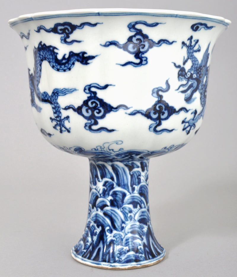 Antique 19th Century Imperial Chinese Blue and White Porcelain Stem Vase