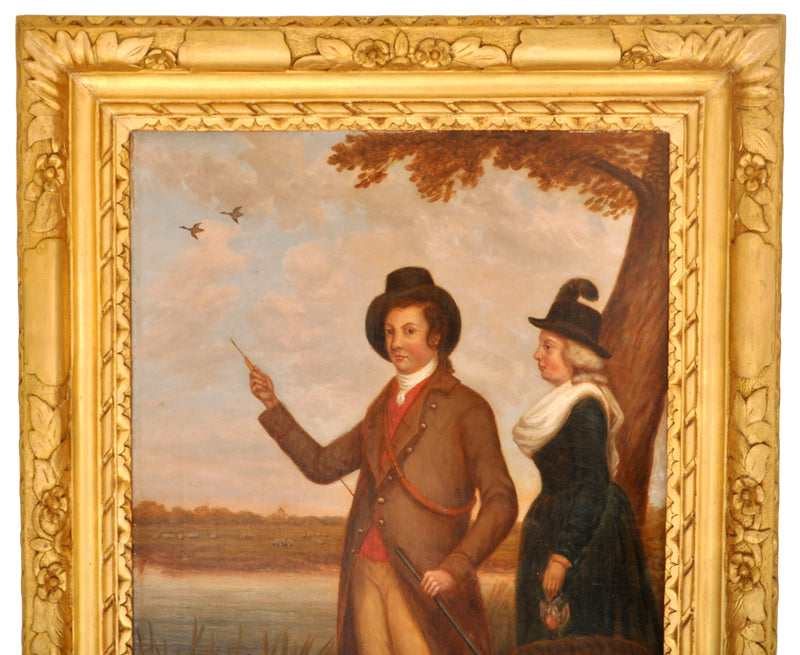 Antique Country House Georgian Hunting Portrait, Oil on Canvas, circa 1750