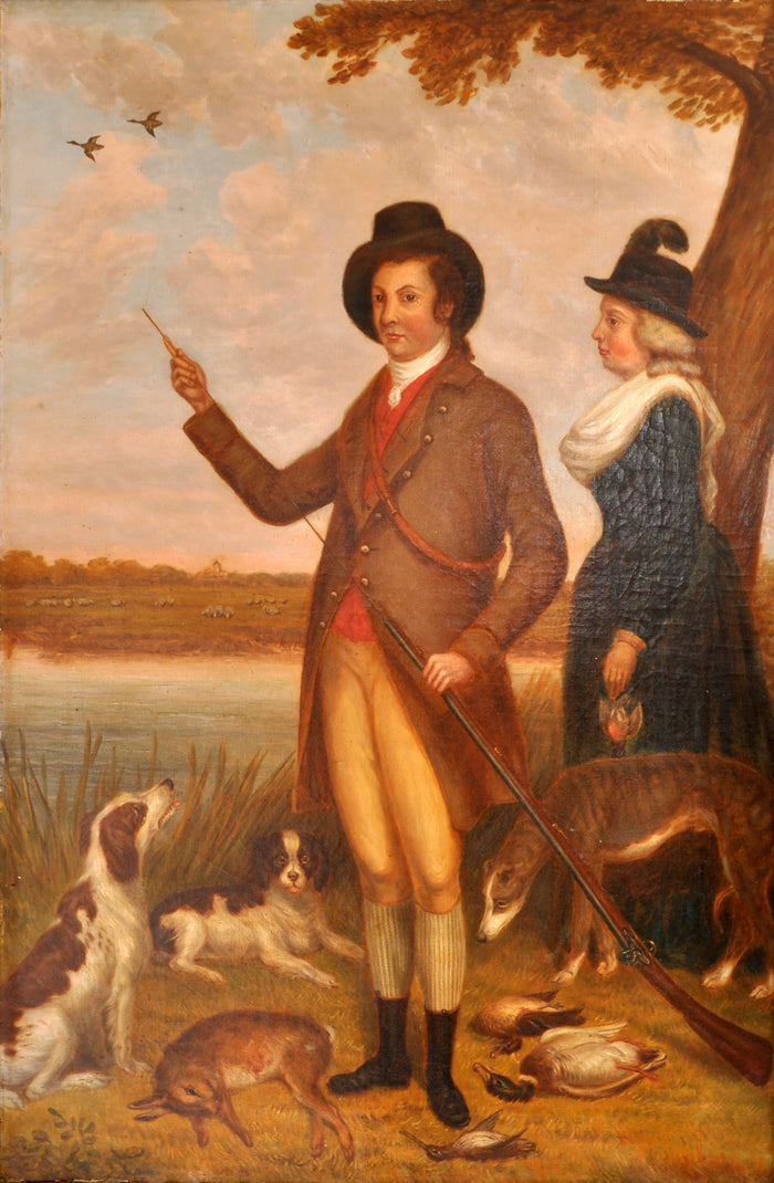 Antique Country House Georgian Hunting Portrait, Oil on Canvas, circa 1750