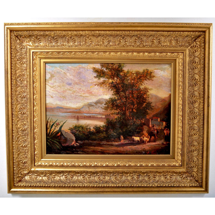 19th century French Barbizon School Painting Oil on Canvas Landscape Signed Marin Circa 1840