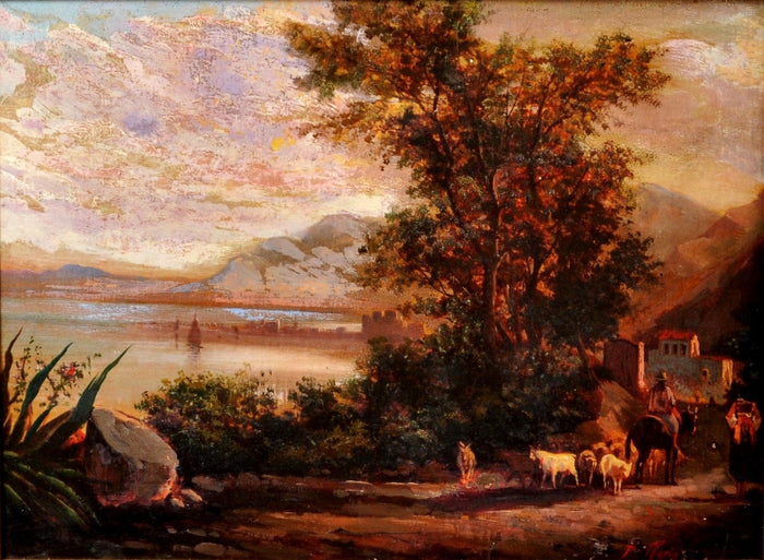19th century French Barbizon School Painting Oil on Canvas Landscape Signed Marin Circa 1840