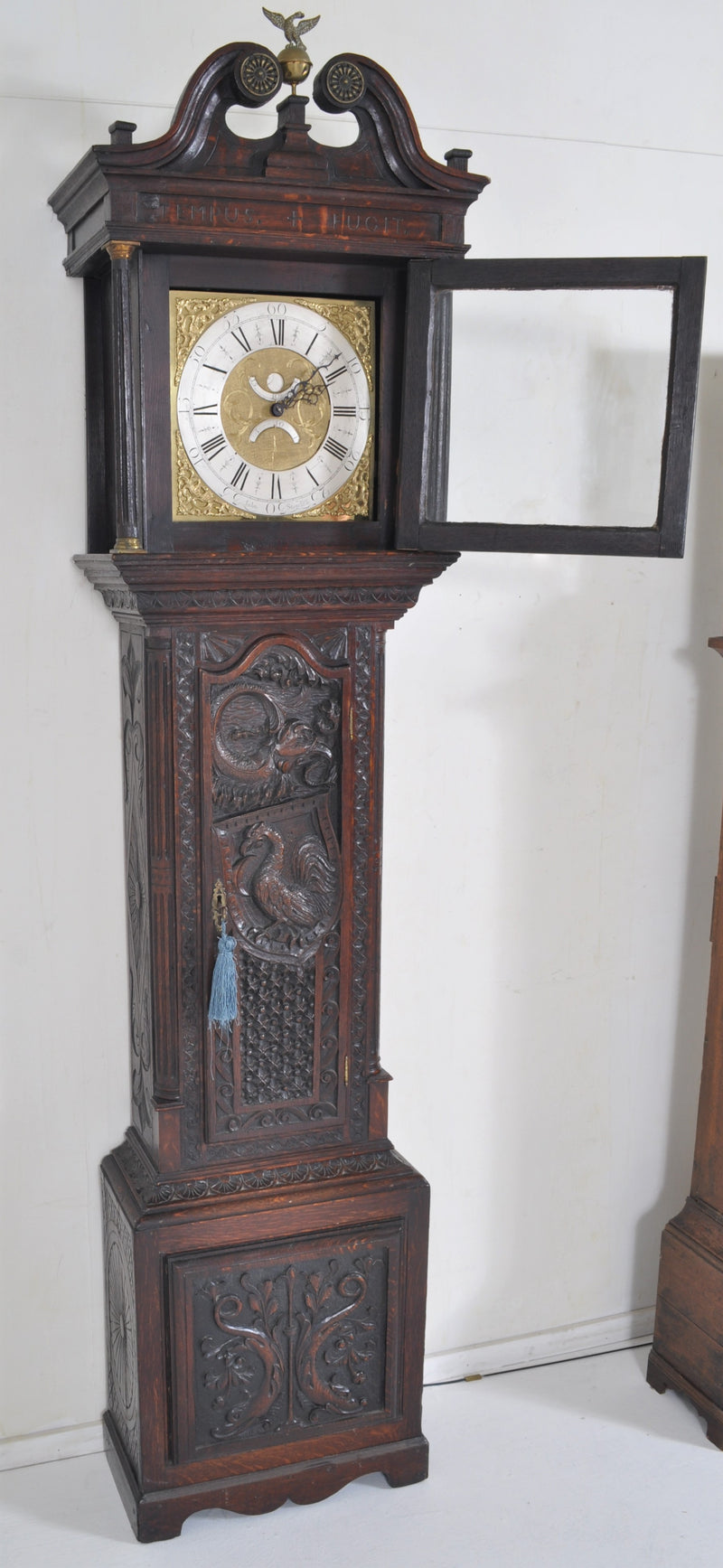 Antique English George III 30-Hour Carved Ebonized Oak Longcase/Grandfather Clock by John Stancliffe of Halifax (1706-1780), Circa 1760