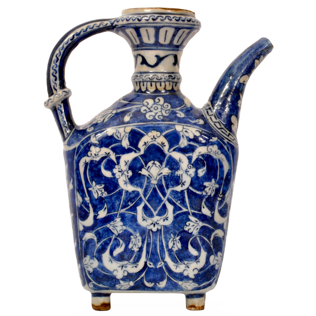 Antique Ottoman Islamic Blue & White Iznik Pottery Water Jug / Ewer, Turkey, circa 1650
