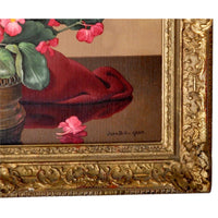 Antique Oil on Canvas Floral Still Life Painting Johannes Baptist Nicolaas van Gent Circa 1920