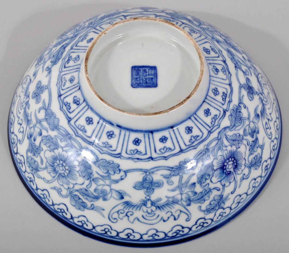 Antique Chinese Qing Dynasty Blue and White Porcelain Bowl Bearing Qianlong Marks, Circa 1850