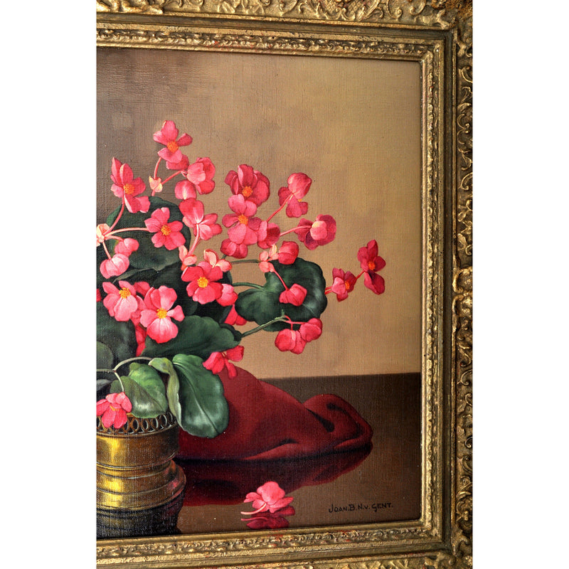 Antique Oil on Canvas Floral Still Life Painting Johannes Baptist Nicolaas van Gent Circa 1920