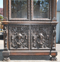 Antique French Carved Walnut Bookcase/Cabinet, Circa 1860