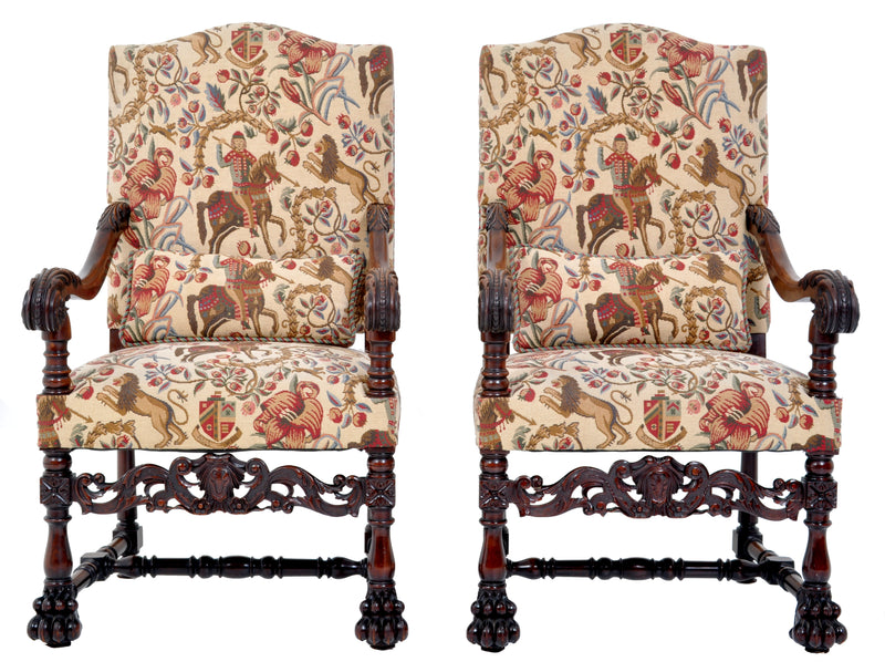 Pair of Antique Baroque Carved Mahogany Throne Chairs, circa 1870