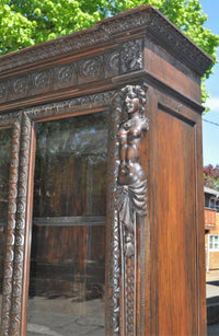 Antique French Carved Walnut Bookcase/Cabinet, Circa 1860