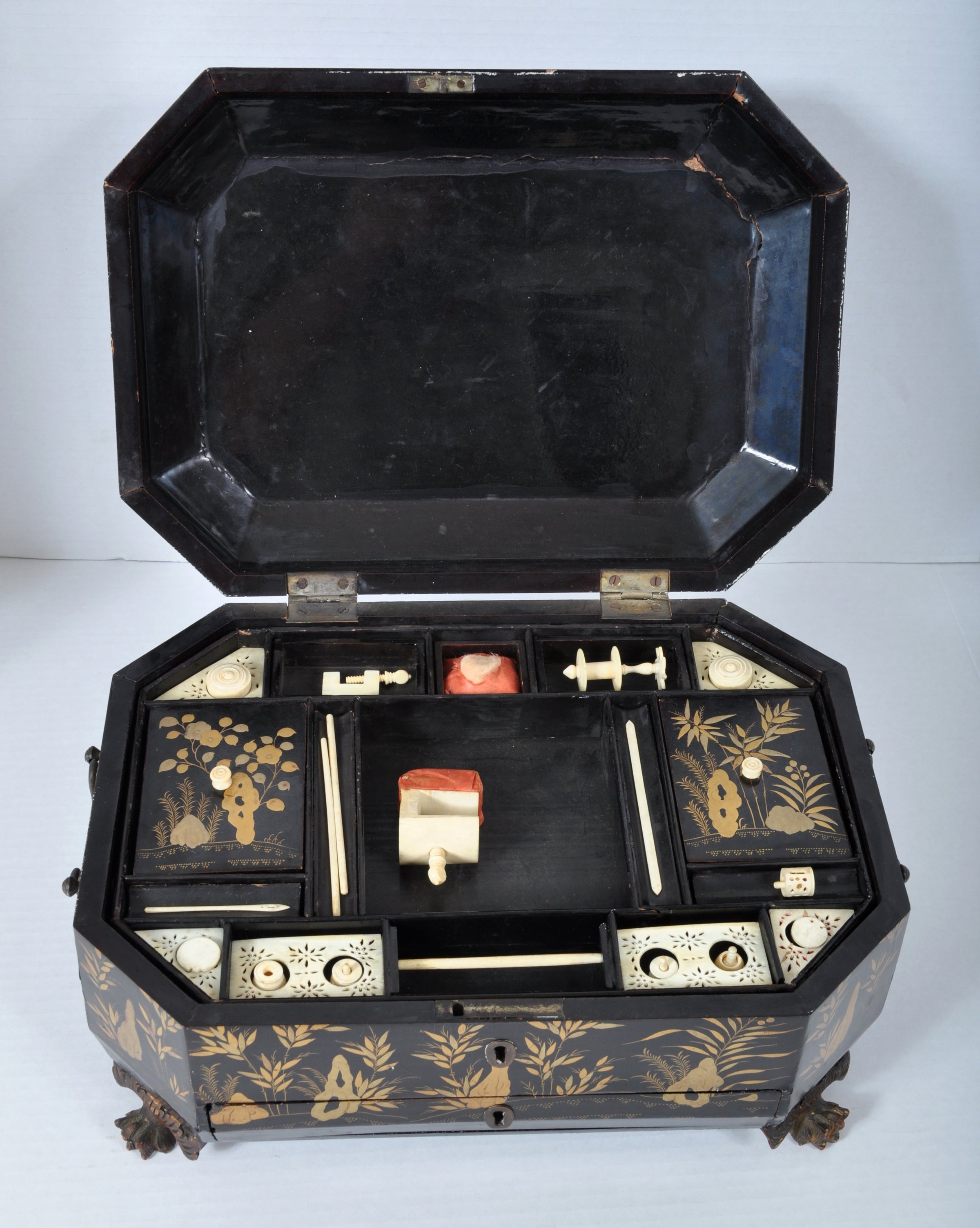 Lot - Pair Chinese Export Lacquerware Sewing Boxes (2pcs)