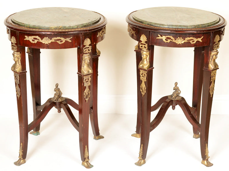 Pair of Antique French Egyptian Revival Marble Topped Tables, 1920s