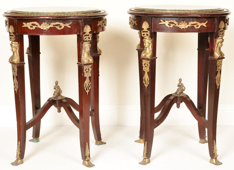 Pair of Antique French Egyptian Revival Marble Topped Tables, 1920s