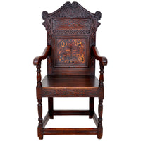 Antique 17th Century Charles II Yorkshire Carved Inlaid Oak Wainscot Chair, circa 1670